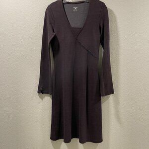 HORNY TOAD "T9 TOMBOY" Faux Wrap Dress Fitted Long Sleeve Midi, Brown - S